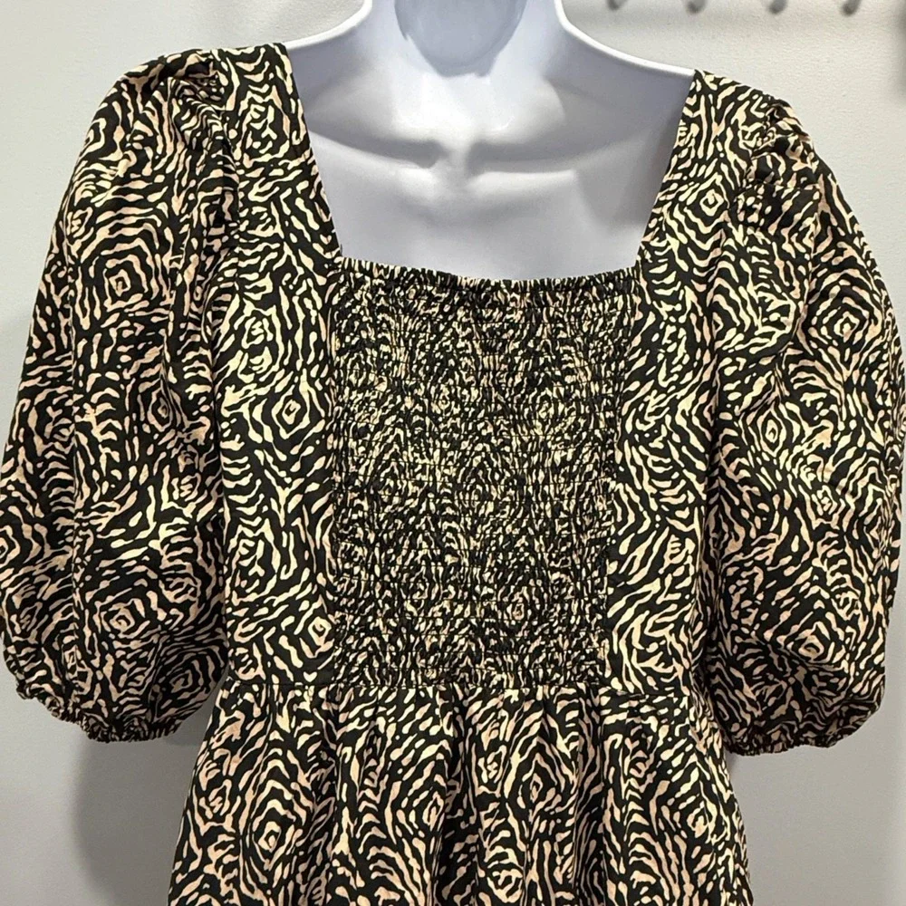 Mango MNG Abstract Animal Print Midi Dress Modern Safari Square Neck Size S/4 - Picture 4 of 12